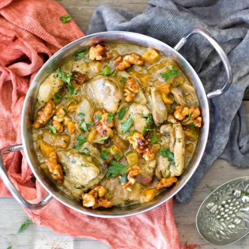 CHICKEN TAGINE WITH APRICOTS & CARAMELIZED WALNUTS