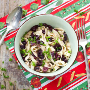 Fettuccine with Black Olives, Garlic & Anchovies