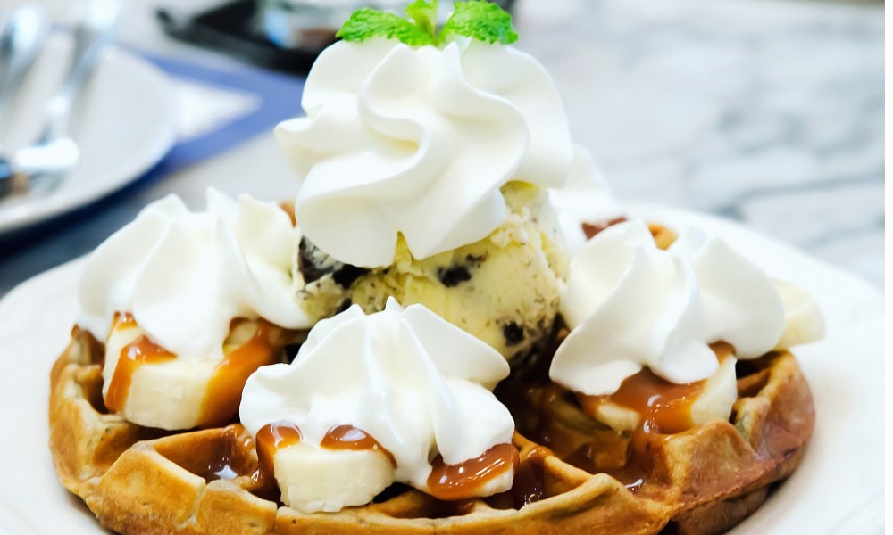 waffle with whipped icing