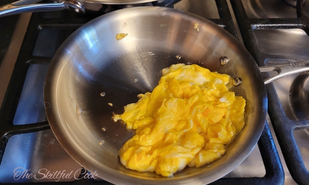 stainless steel pan with egg