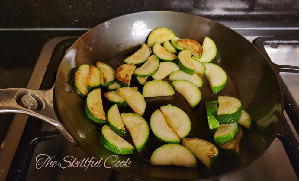 cooking vegetables on carbon steel pan