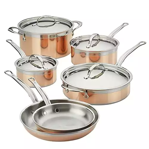 Hestan – CopperBond Collection – 100% Pure Copper 10-Piece Ultimate Cookware Set, Induction Cooktop Compatible