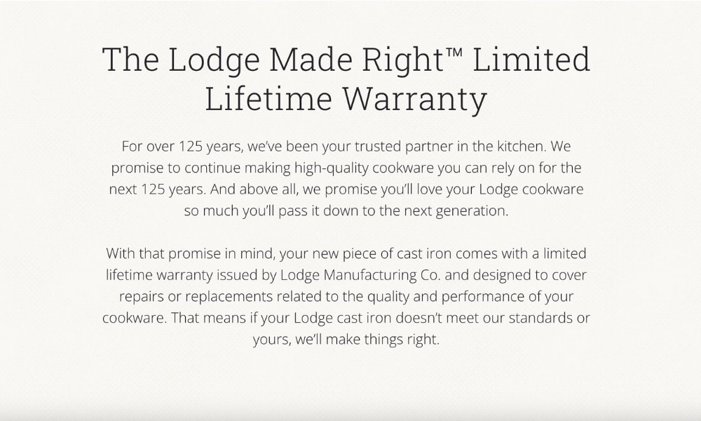 Lodge limited lifetime warranty