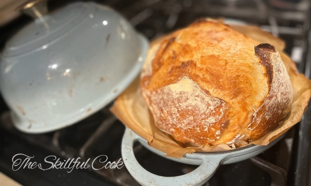 Baked sourdough bread using Le Creuset Dutch oven.