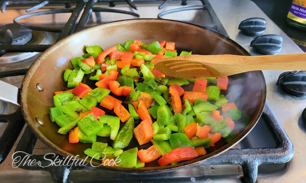 Sauteing vegetables using a carbon steel pan