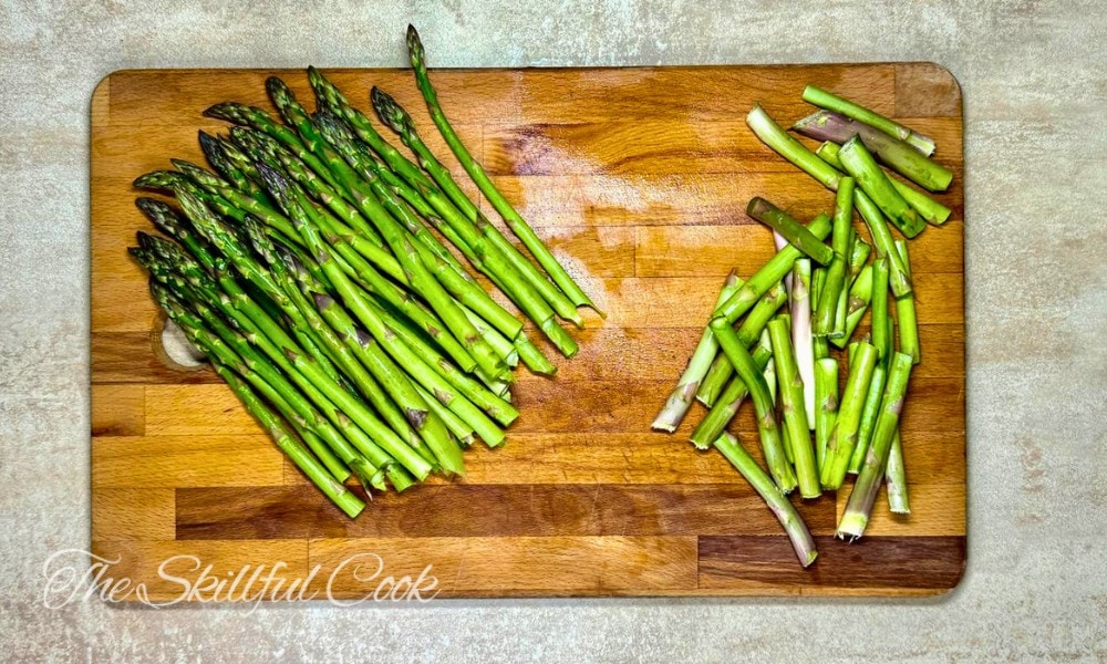 Snap the dry stem ends off of each asparagus
