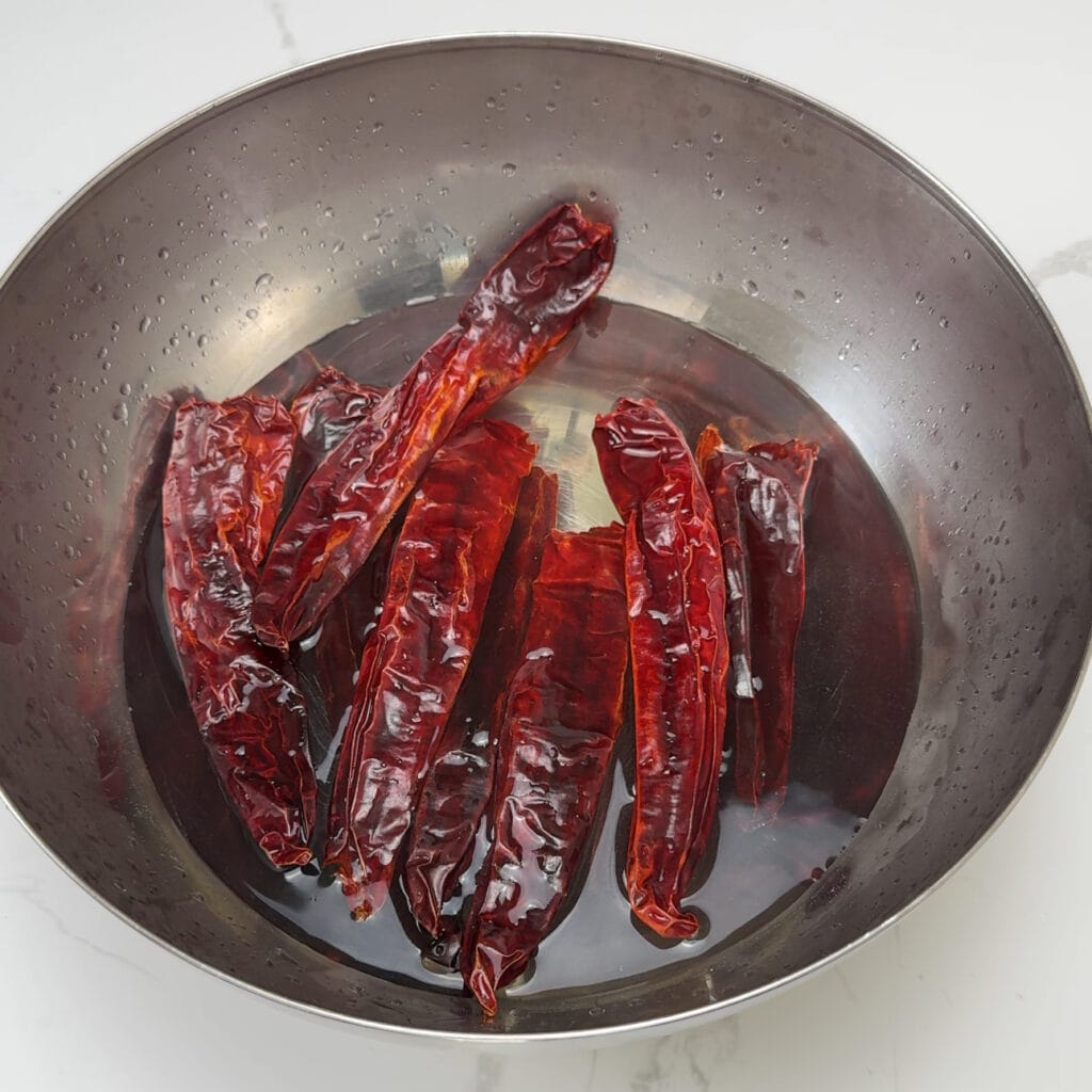 Soaked guajilo peppers