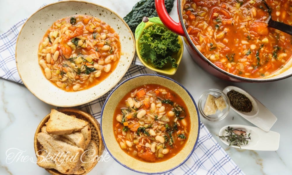 Minestrone Soup with roasted tomatoes and garlic