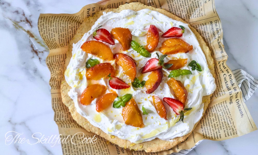 Peach Basil Honey Mascarpone Fruit Pizza