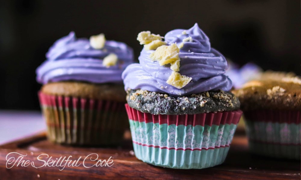 Ube Cupcakes with White Chocolate Macadamia Nuts