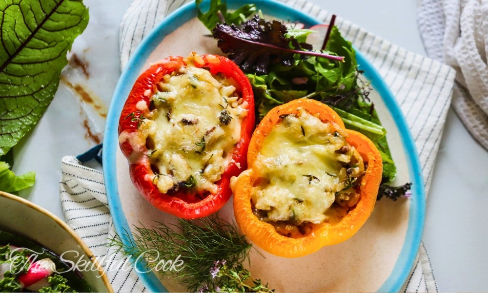 Mushroom & Wild Rice Umami Bomb Stuffed Peppers